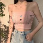 Floral Embroidered Knit Tube Top Pink - One Size