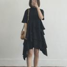 Short-sleeve Tiered Chiffon Dress