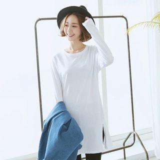 Plain Slit Long-sleeve T-shirt