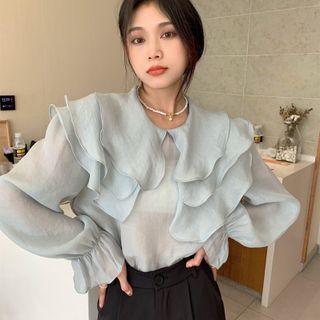 Flared-cuff Layered Collar Blouse