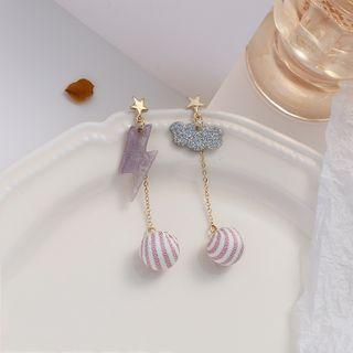 Cloud & Lightning Asymmetrical Dangle Earring 1 Pair - 925silver Earrings - Blue & Purple - One Size