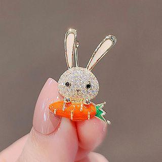 Rhinestone Rabbit Brooch Ly2238 - White & Tangerine - One Size