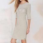 Elbow-sleeve Fringed Sheath Dress