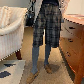 Wool Blend Plaid Bermuda Shorts