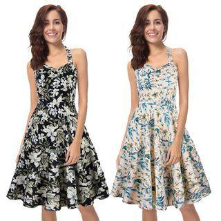Floral Halter-neck Midi A-line Dress
