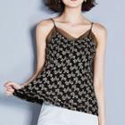 Mesh Trim Feather Print Camisole Top