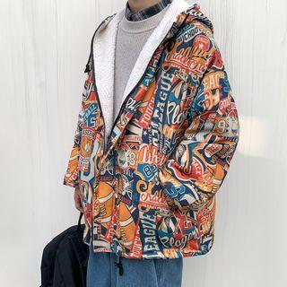 Long-sleeve Printed Zipped Hooded Jacket