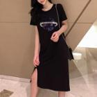 Short-sleeve Sequined Planet Midi T-shirt Dress