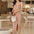 Sleeveless Plain Dress Pink - One Size