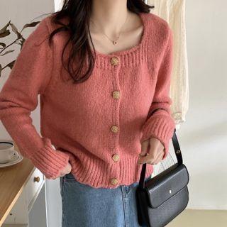 Square-neck Puff-sleeve Cardigan
