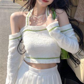 Halter Cold-shoulder Knit Crop Top White - One Size