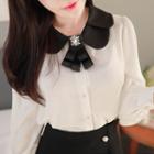 Layered-collar Blouse With Brooch