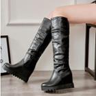 Faux Leather Platform Hidden Wedge Tall Boots