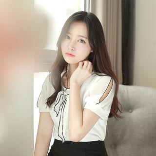 Bow-front Short-sleeve Chiffon Top