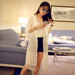Fringed Long Light Jacket White - One Size