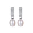 Sterling Silver Bright And Elegant Geometric White Freshwater Pearl Earrings With Cubic Zirconia Silver - One Size