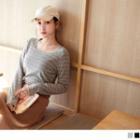 Square Neck Long Sleeve Striped T-shirt
