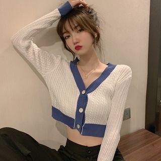 Color Block V-neck Single-breasted Cardigan
