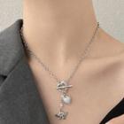 Angel Rhinestone Pendant Stainless Steel Necklace White & Silver - One Size