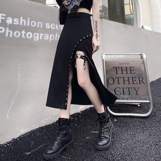 Set: Grommet Midi A-line Slit Skirt + Leg Harness