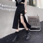 Set: Grommet Midi A-line Slit Skirt + Leg Harness