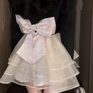 Spaghetti Strap Mini A-line Dress / Bow Cropped Blazer