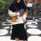 Color Block Sweater / Long-sleeve Midi A-line Dress / Set