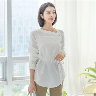 Asymmetric-neck Shirt With Cord