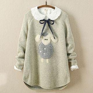 Embroidered Applique Collared Knit Top