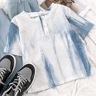 Elbow-sleeve Tie-dyed T-shirt Blue & White - One Size