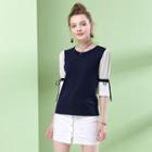 3/4 Sleeve Tie-up Panel Knit Top