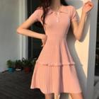 Short-sleeve Polo Knit A-line Dress