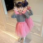 Long Sleeve Striped A-line V-neck Panel Mesh Sheath Dress