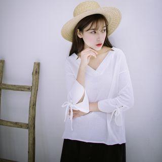 Tie-cuff V-neck Top