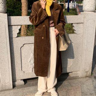 Plain Corduroy Button-up Oversize Coat