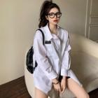 Long-sleeve Applique Asymmetric Shirt White - One Size