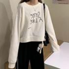 Lettering Print Long-sleeve Cropped Sweater