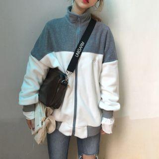 Color Block Zip Jacket Gray - One Size