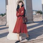 Long-sleeved Loose-fit Sheath Plain Long Dress