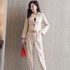 Set: Crop Button Blazer + Wide Leg Dress Pants