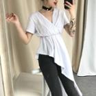 Asymmetrical Hem V-neck Plain Long T-shirt