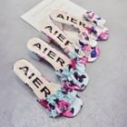 Flower Print Block Heel Slide Sandals