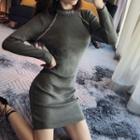 Studded Long-sleeve Mini Sheath Dress