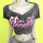 Short Sleeve Lettering Ruched Crop Top