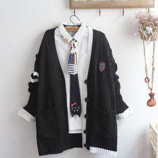 Embroidered Striped Cardigan / Shirt / Set