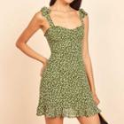 Tie-shoulder Dot Print Ruffled Edge Dress
