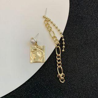 Chain & Faux Pearl Asymmetrical Alloy Dangle Earring 1 Pair - Gold - One Size