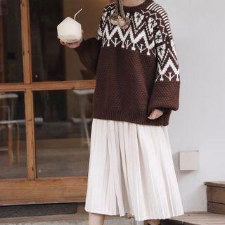 Faux-suede Pleated A-line Skirt Off-white - One Size