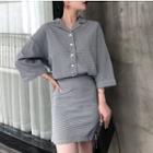 Set: Plaid 3/4 Sleeve Shirt + A-line Skirt