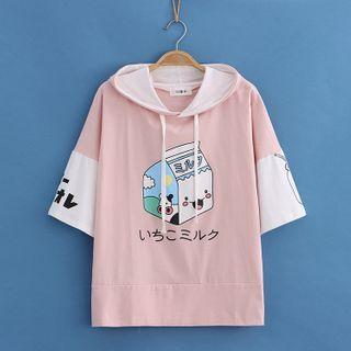 Milk Box Print Color-block Short-sleeve Hoodie